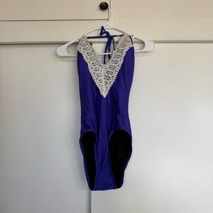 Ella Moss Low Cut Purple One Piece with Lace Trim